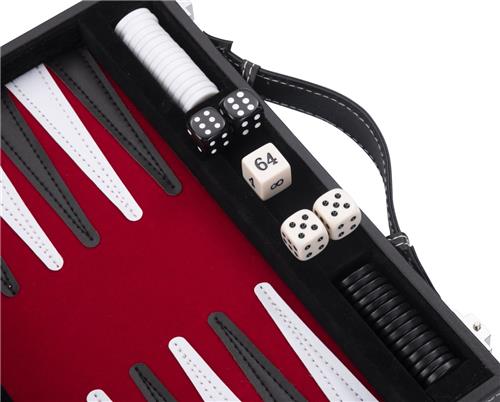 Backgammon 11" rood / zwart / wit gestikt