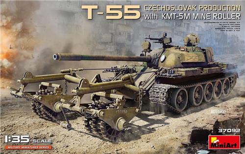 1:35 MiniArt 37092 T-55 Czechoslovak Prod. w/KMT-5M Mine Roller Plastic Modelbouwpakket