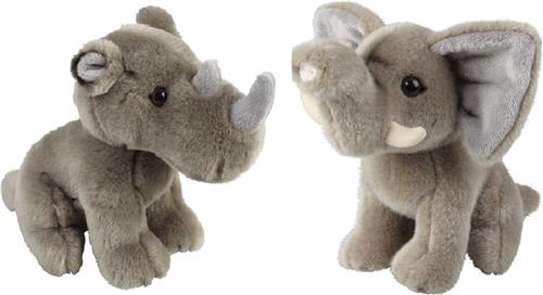 Ravensden - Knuffeldieren olifant en neushoorn pluche knuffels 18 cm