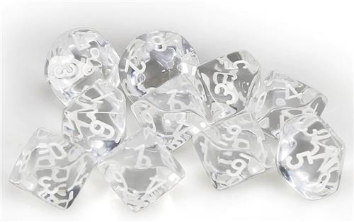 Chessex 10-Die Set Translucent D10 - Clear/White