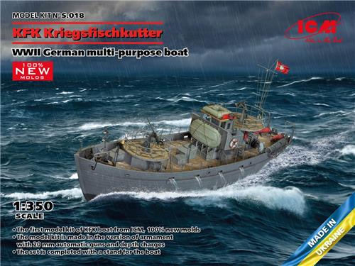 1:350 ICM S018 KFK Kriegsfischkutter - German multi-purpose Boat Plastic Modelbouwpakket