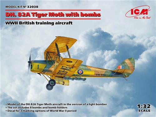 1:32 ICM 32038 DH. 82A Tiger Moth with bombs - WWII British Plastic Modelbouwpakket