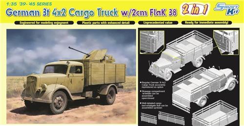 1:35 Dragon 6828 Opel Blitz - Duitse 3t 4x2 Cargo Truck w/2cm FlaK 38 - 2 Bouwopties Plastic Modelbouwpakket