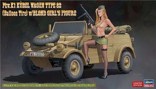 1:24 Hasegawa 52273 Kübelwagen 82 with Blond Lady Figure Plastic Modelbouwpakket