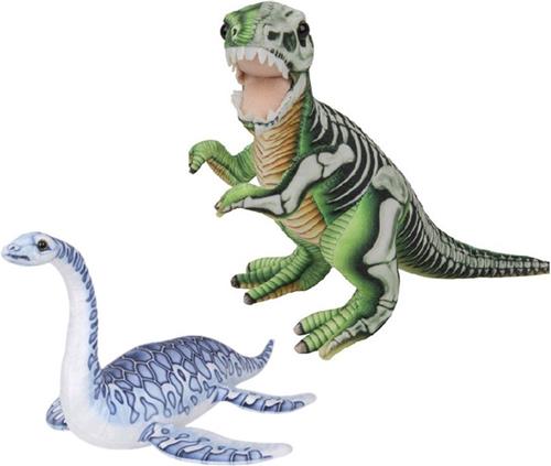 Speelgoed set van 2x pluche dino knuffels T-Rex en Plesiosaurus van ongeveer 30 cm