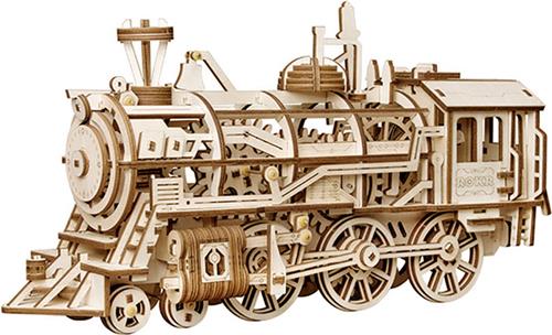 Robotime modelbouwpakket Locomotief hout 370mmx185mmx120mm - Naturel kleur