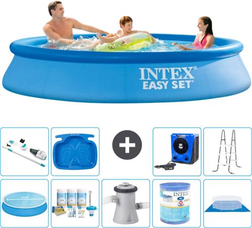 Intex Rond Opblaasbaar Easy Set Zwembad - 305 x 61 cm - Blauw - Inclusief Solarzeil - Onderhoudspakket - Zwembadfilterpomp - Filter - Grondzeil - Stofzuiger - Ladder - Voetenbad - Warmtepomp