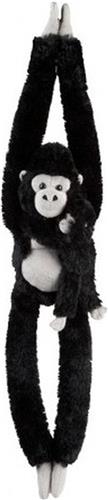 Pluche zwarte gorilla knuffel met baby 84 cm - Gorillas apen jungledieren knuffels - Speelgoed voor kinderen