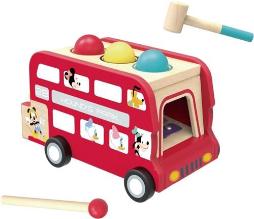 Disney Trekfiguur En Xylofoon Dubbeldekkerbus 30 Cm Hout Rood