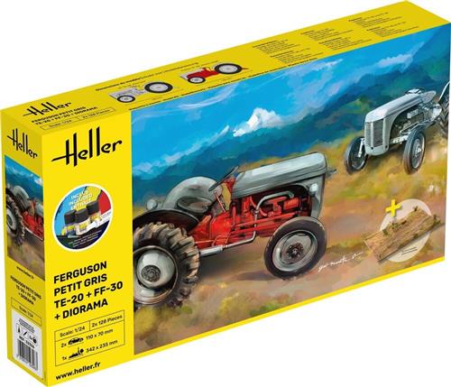 1:24 Heller 52326 Ferguson Petit Gris Tractor 2x incl. Diorama - Starter Kit Plastic Modelbouwpakket