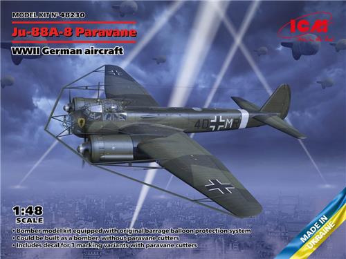 1:48 ICM 48230 Ju-88A-8 Paravane Plane Plastic Modelbouwpakket