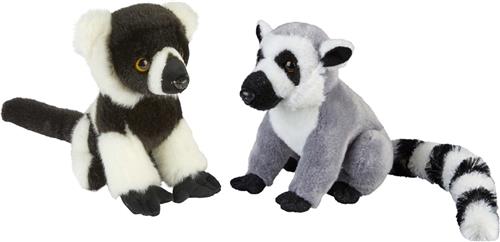 Ravensden - Apen serie pluche knuffels - 2x stuks - Ringstaart Maki en Lemur Aapje - 18 cm