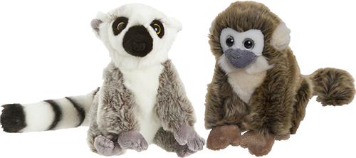 Nature Planet Apen knuffels - set 2x - Maki/Squirrel aapje 18 cm