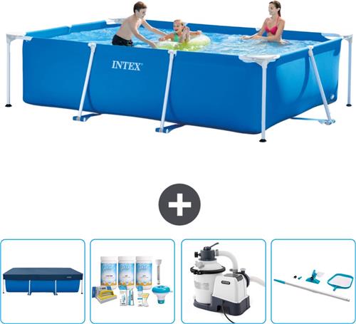 Intex Rechthoekig Frame Zwembad - 300 x 200 x 75 cm - Blauw - Inclusief Afdekzeil - Onderhoudspakket - Zwembadfilterpomp - Schoonmaakset