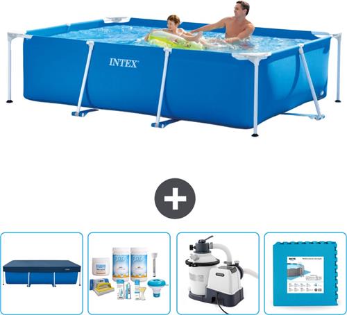 Intex Rechthoekig Frame Zwembad - 260 x 160 x 65 cm - Blauw - Inclusief Afdekzeil - Onderhoudspakket - Zwembadfilterpomp - Vloertegels