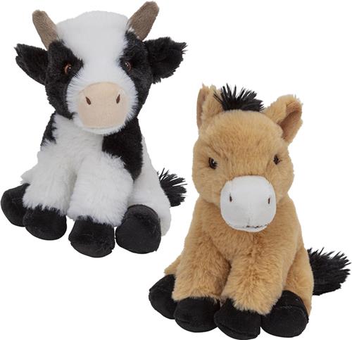 Pluche boerderijdieren knuffels Koe en Paard setje van 19 cm en 17 cm