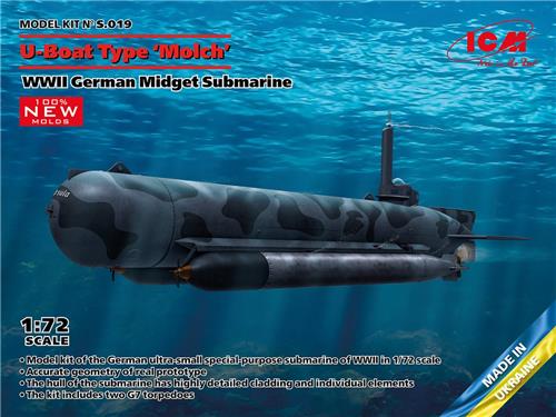 1:72 ICM S019 U-Boat Type - Molch - WWII Germen Midget Submarine Plastic Modelbouwpakket