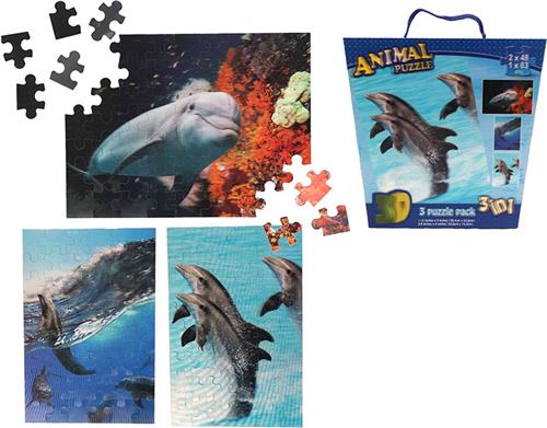 PIA Soft Toys - 3D puzzel Zeedieren dolfijn - 30.4 x 22.8 cm - 22.8 x 15.2 cm - 3 in 1 box