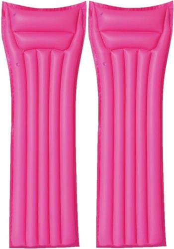 Set van 2x stuks bestway basic opblaasbaar luchtbed roze 183 cm volwassenen - Camping/Strand