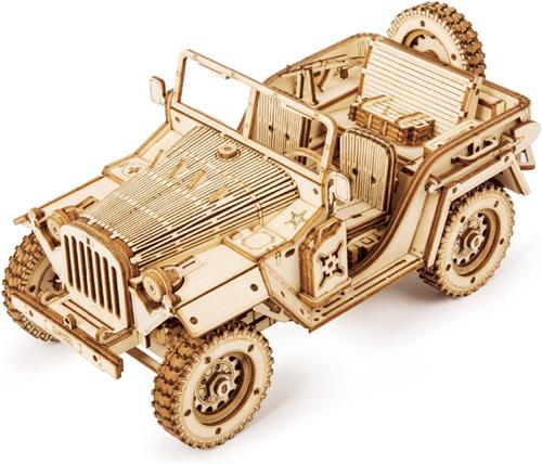 Robotime - Modelbouwpakket -Modelbouw - Modelpakket volwassenen - Modelbouw auto - Legerjeep - 19 X 10 X 9 Cm - Hout