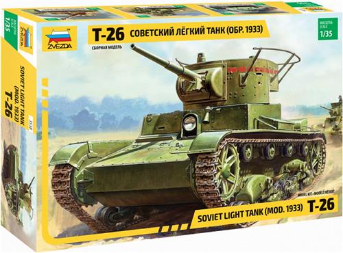 1:35 Zvezda 3538 T-26 Tank Mod.1993 Soviet light Tank WWII Plastic Modelbouwpakket