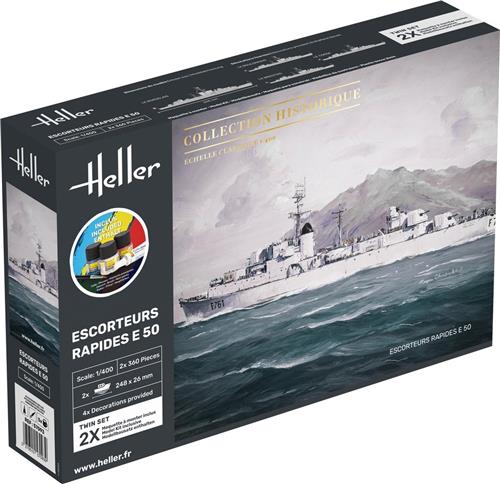 1:400 Heller 57093 Escorteurs Rapides E50 - Frigate Le Corse-class - 2 Fregat Schepen - Starter Kit Plastic Modelbouwpakket