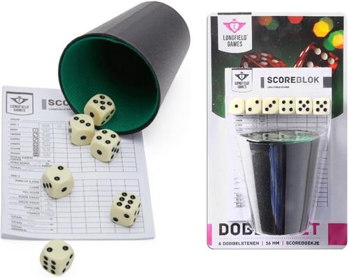 2x stuks Dobbelset - beker inclusief 6 dobbelstenen en yahtzee scoreblok - dobbelspel