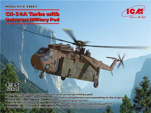 1:35 ICM 53057 Sikorsky CH-54A Tarhe Skycrane Helicopter with Universal Military Pod Plastic Modelbouwpakket