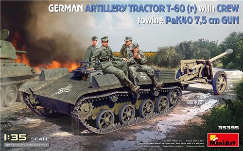 1:35 MiniArt 35395 German Artillery Tractor T-60(r) with Crew - Towing PaK40 7.5cm Gun Plastic Modelbouwpakket