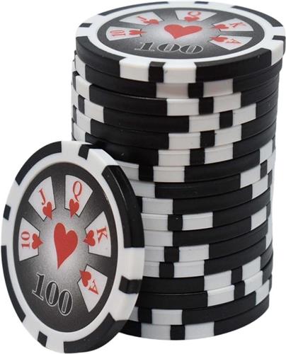 Royal Flush Poker Chips 100 zwart (25 stuks)- pokerchips-pokerfiches-ABS chips-pokerspel-pokerset-poker set