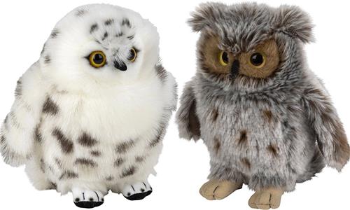 Nature Planet - Pluche uilen knuffels - 2x - Oehoe/Sneeuwuil - 18 cm