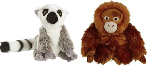 Nature Planet Apen knuffels - set 2x - Maki aapje/Orang Utan aap 18 cm