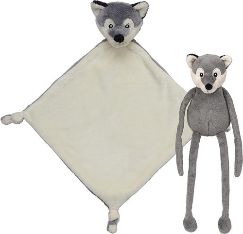 Pluche dieren setje Wolf knuffel van 33 cm en tutteldoekje 40 cm