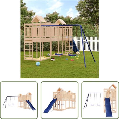 The Living Store Speeltorens met brug - Massief grenenhout - 362 x 585 x 238 cm - Inclusief glijbaan en dubbele schommelset - Voor kinderen van 3-8 jaar oud - Maximaal gewicht 45 kg