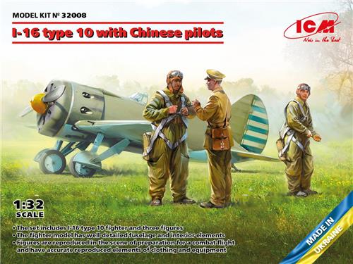 1:32 ICM 32008 I-16 type 10 with Chinese pilots Plastic Modelbouwpakket