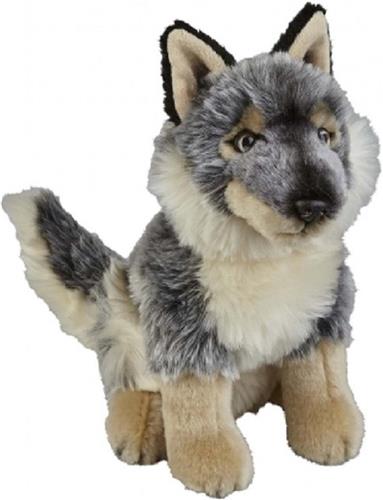 Pluche grijze wolf knuffel 28 cm - Wolven wilde dieren knuffels - Speelgoed voor kinderen