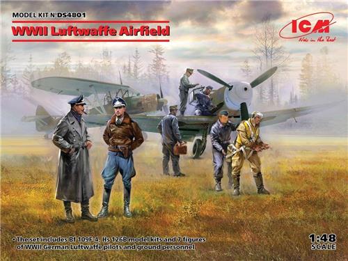 1:48 ICM DS4801 WWII Luftwaffe Airfield - 2 Planes - 7 Figures Set Plastic Modelbouwpakket