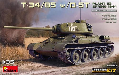 1:35 MiniArt 35290 T-34/85 w/D-5T Plant 112 Spring 1944 w Interior Kit Plastic Modelbouwpakket