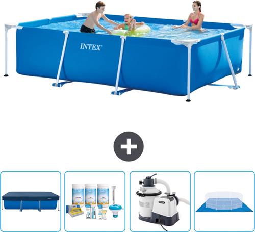 Intex Rechthoekig Frame Zwembad - 300 x 200 x 75 cm - Blauw - Inclusief Afdekzeil - Onderhoudspakket - Zwembadfilterpomp - Grondzeil