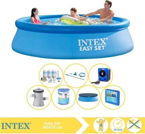 Intex Easy Set Zwembad - Opblaaszwembad - 305x76 cm - Inclusief Afdekzeil, Onderhoudspakket, Filter, Onderhoudsset, Zwembadtegels en Warmtepomp HS