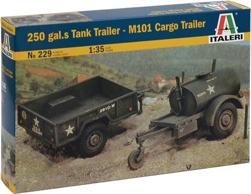 1:35 Italeri 0229 Tanktrailer van 250 gallon en M101 Vrachttrailer Plastic Modelbouwpakket