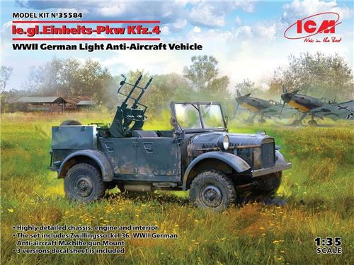 1:35 ICM 35584 le.gl.Einheitz-Pkw Kfz.4, WWII German Light Anti-Aircraft Vehicle Plastic Modelbouwpakket