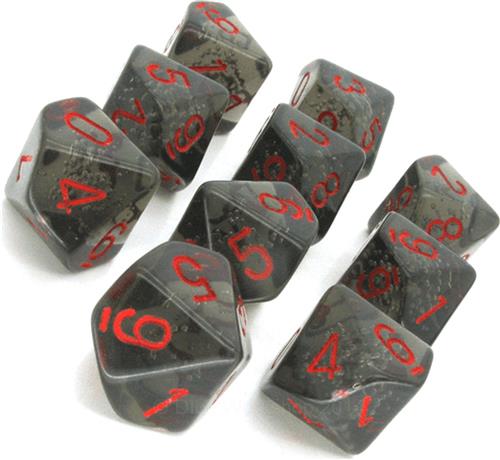 Chessex 10 x D10 Set Translucent - Smoke/Red