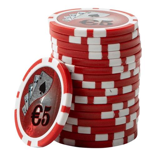 ABS Cashgame Poker Chips 5 rood (25 stuks)- pokerchips - pokerfiches - ABS chips - pokerspel - pokerset - poker set