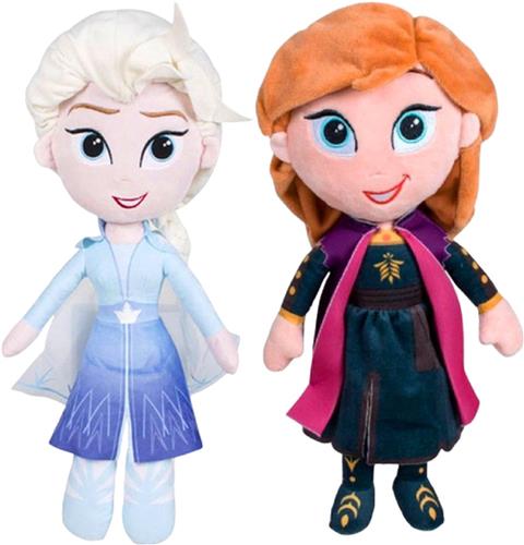 Elsa + Anna Disney Frozen Pluche Knuffel 32 cm {Disney Frozen 2 Plush Toy | Speelgoed pop Knuffelpop Knuffeldier voor Kinderen Jongens Meisjes | Anna, Elsa, Sven, Olaf Sneeuwpop}