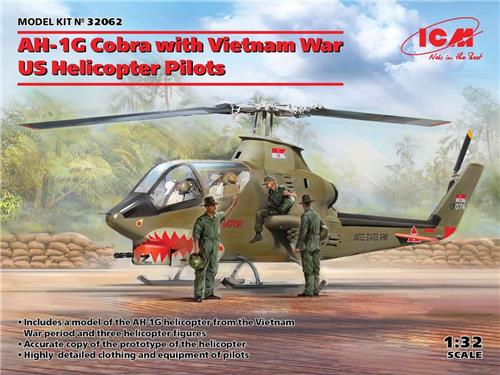 1:32 ICM 32062 AH-1G Cobra with Vietnam War US Helicopter Pilots Plastic Modelbouwpakket