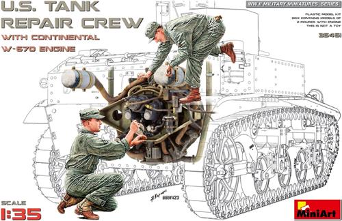 1:35 MiniArt 35461 U.S. Tank Repair Crew w/Continental W-670 Engine Plastic Modelbouwpakket