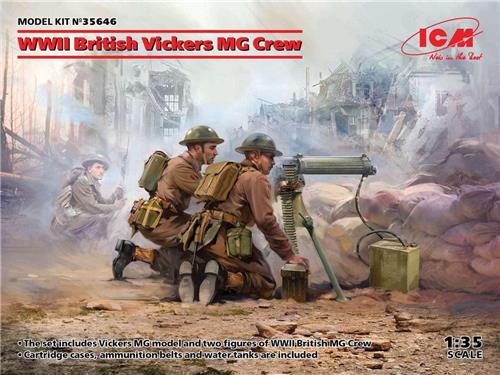 1:35 ICM 35646 WWII British Vickers MG Crew (Vickers MG & 2 figures) Plastic Modelbouwpakket