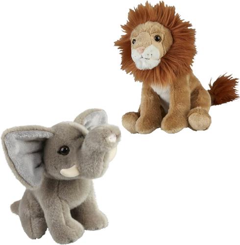 Ravensden - Knuffeldieren set leeuw en olifant pluche knuffels 18 cm