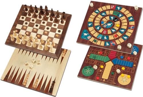 5 in 1, Schaken, Dammen, Backgammon, Paardjesspel, ganzenbord